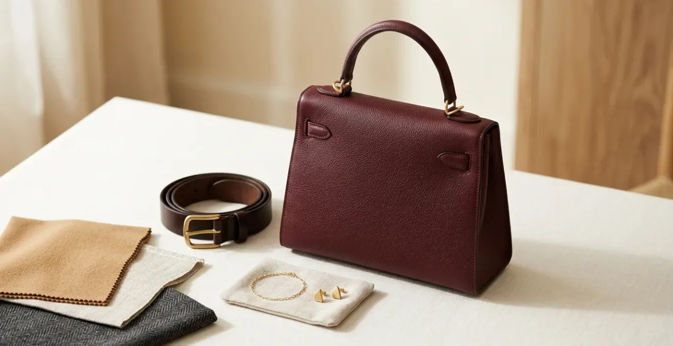 Composition élégante d'accessoires de mode disposés avec harmonie sur une surface neutre