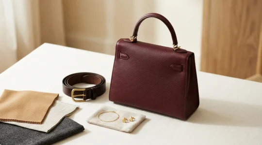 Composition élégante d'accessoires de mode disposés avec harmonie sur une surface neutre