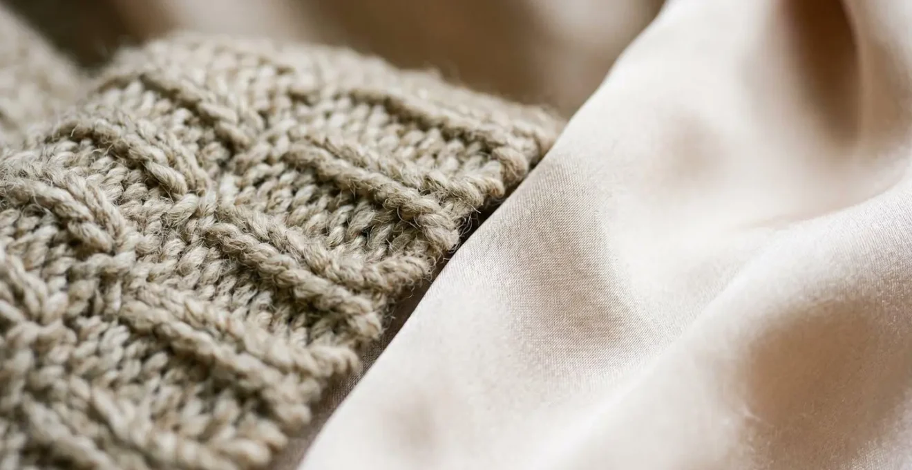 Contraste de textures entre maille épaisse et matière fluide légère