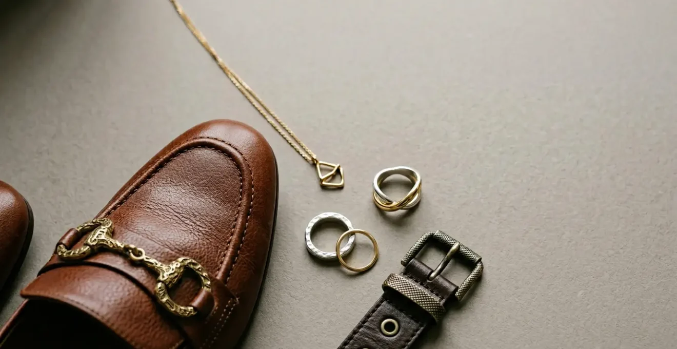 Composition élégante évoquant l'harmonie entre accessoires de mode et bijoux dans un style raffiné