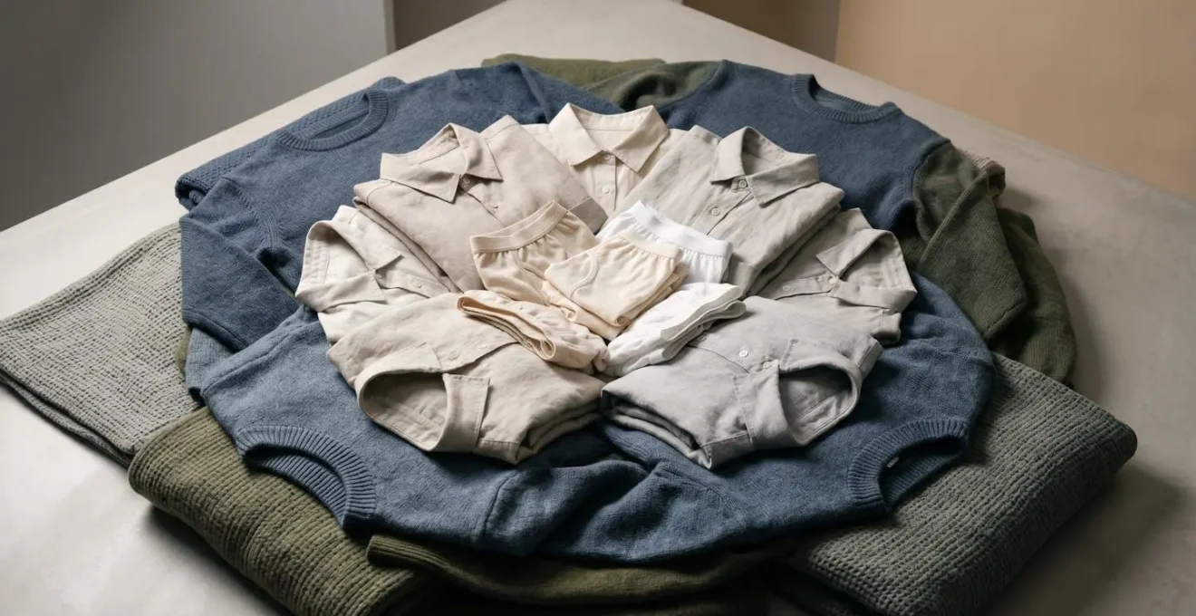 Organisation minimaliste de vêtements en matières naturelles