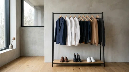 Homme élégant organisant une garde-robe minimaliste avec des pièces de qualité