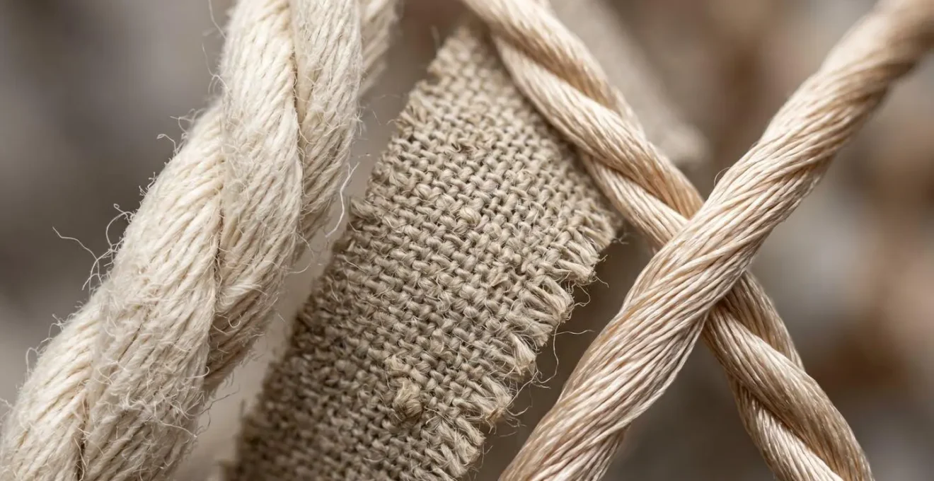Gros plan détaillé sur des fibres textiles et matières naturelles