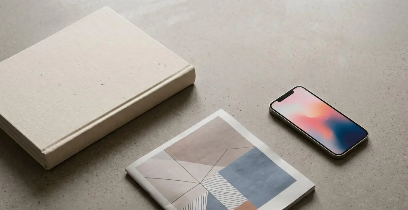 Métaphore visuelle de la diversité des sources d'inspiration mode : un livre, un magazine et un smartphone disposés de manière organisée.
