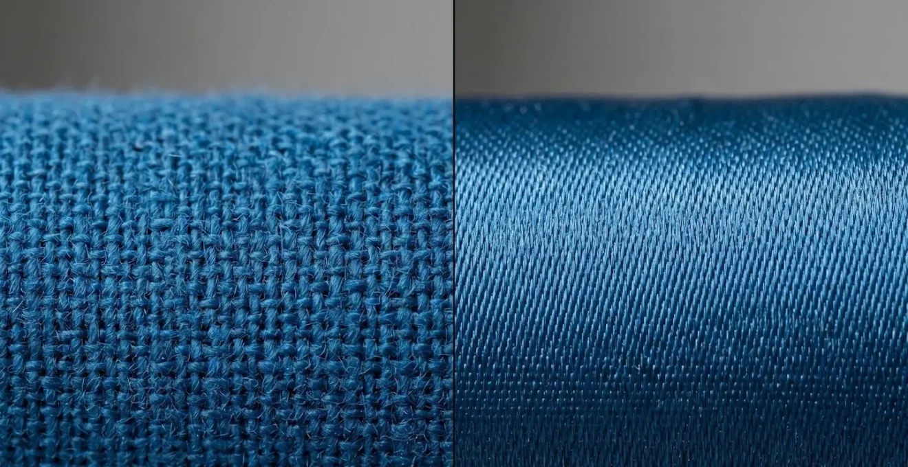 Comparaison de textures de tissus bleus sous lumière naturelle révélant les variations de brillance