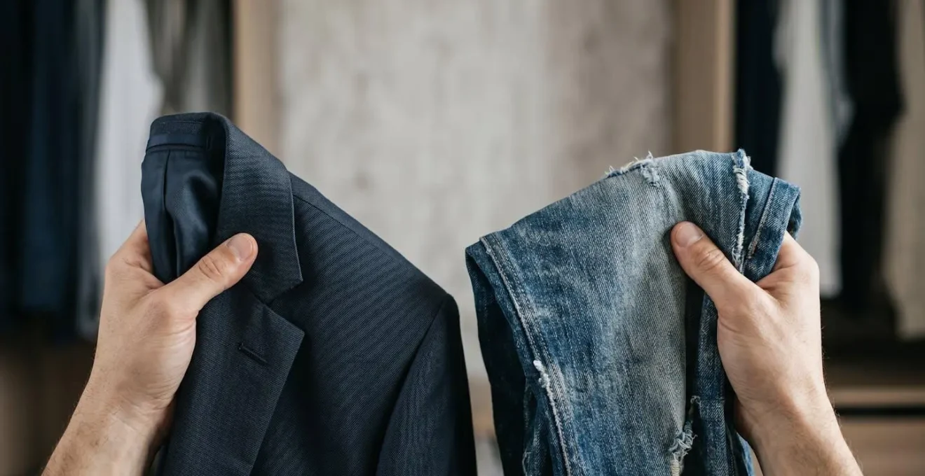 Contraste visuel entre vêtements de niveaux de formalité incompatibles